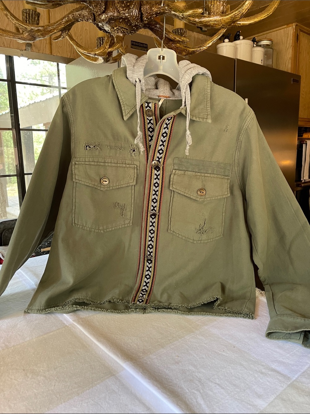 Free People size medium hooded green jacket